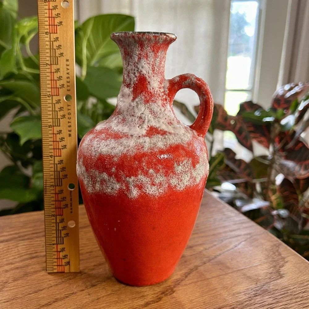 VTG Scheurich West German Pottery Fat Lava Pitcher Vase 2 20 MCM Poppy Red 8